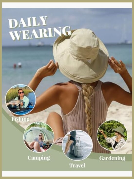 Wide Brim Cotton Sun Hat with Ponytail Hole, Foldable for Outdoor Activities main image 5